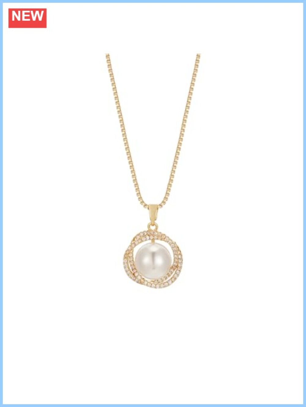 18K Gold Plated Pearl Pendant Necklace CZ Interlocking Circle Stackable
